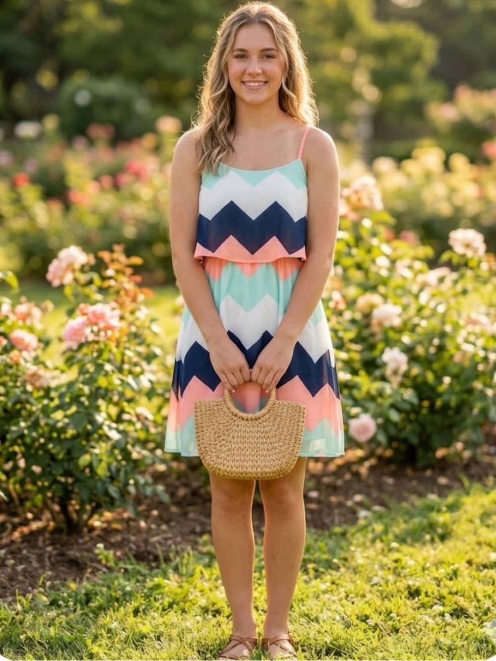 Rue21 Girls Chevron Spaghetti Strap Dress - Mint, Pink & Navy